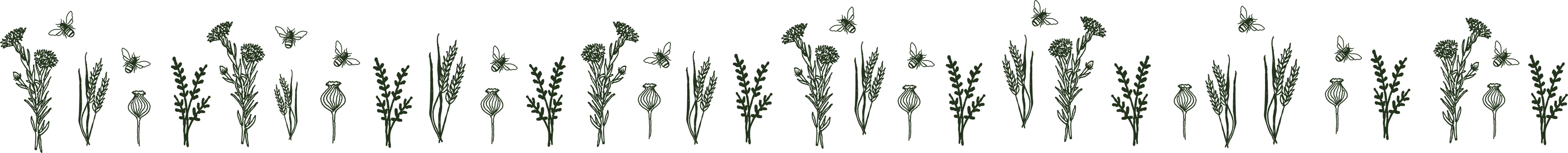 Pattern featuring cornflowers, wheat and bummble bees